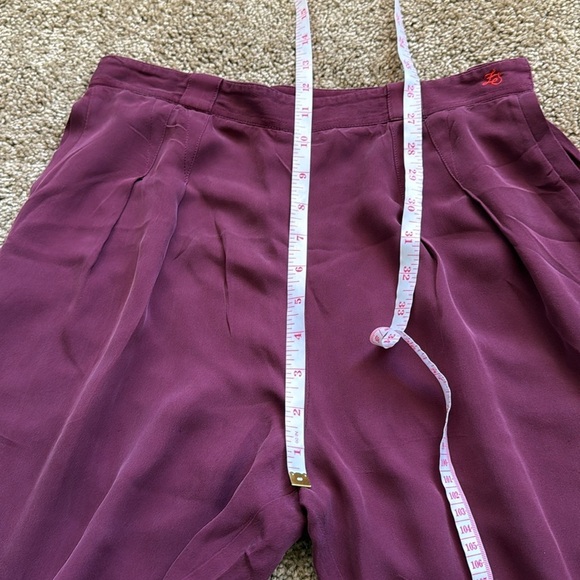 Z Spoke Zac Posen Silk Burgundy Red Pleated Cuff Ankle Straight Leg Trousers - Picture 11 of 12